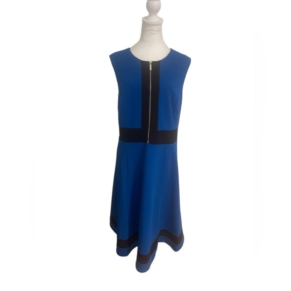 Calvin Klein Size 16W/16F/16M Blue & Black Colorblock Dress Gold Zip Mid-Length - Picture 1 of 7